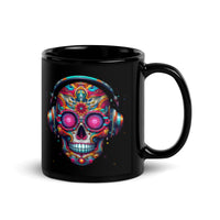 Thumbnail for Colorful Sugar Skull Listening To Music Wearing Headphones-Black Coffee Mug