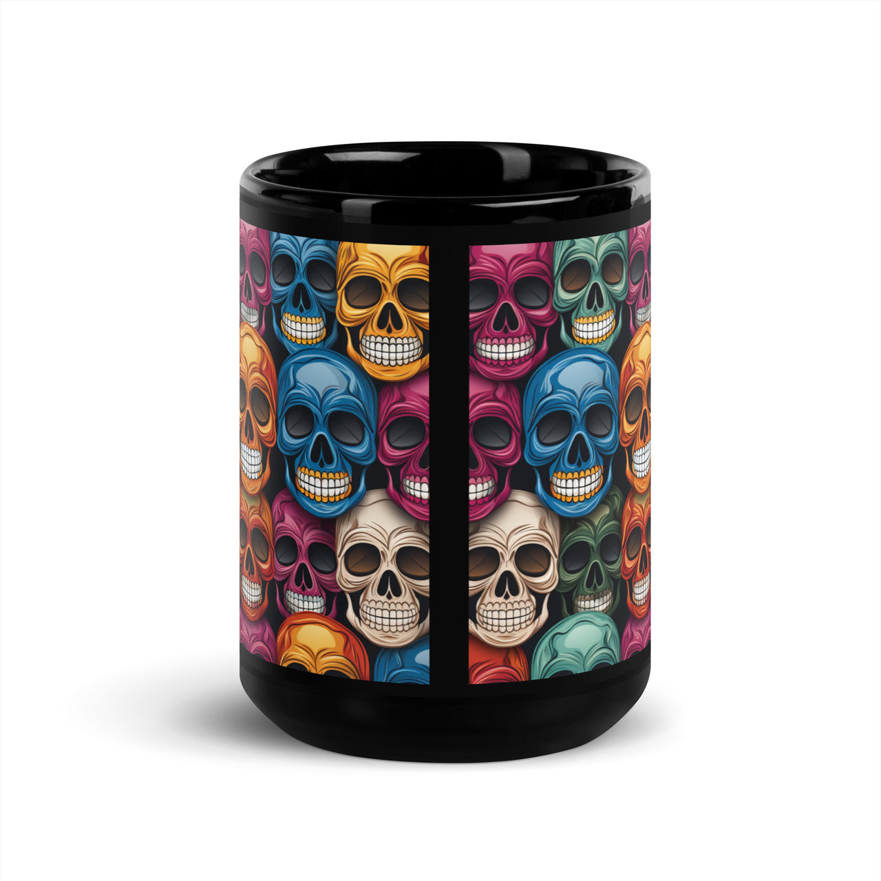 Gothic Colorful Skull Design Black Coffee Mug