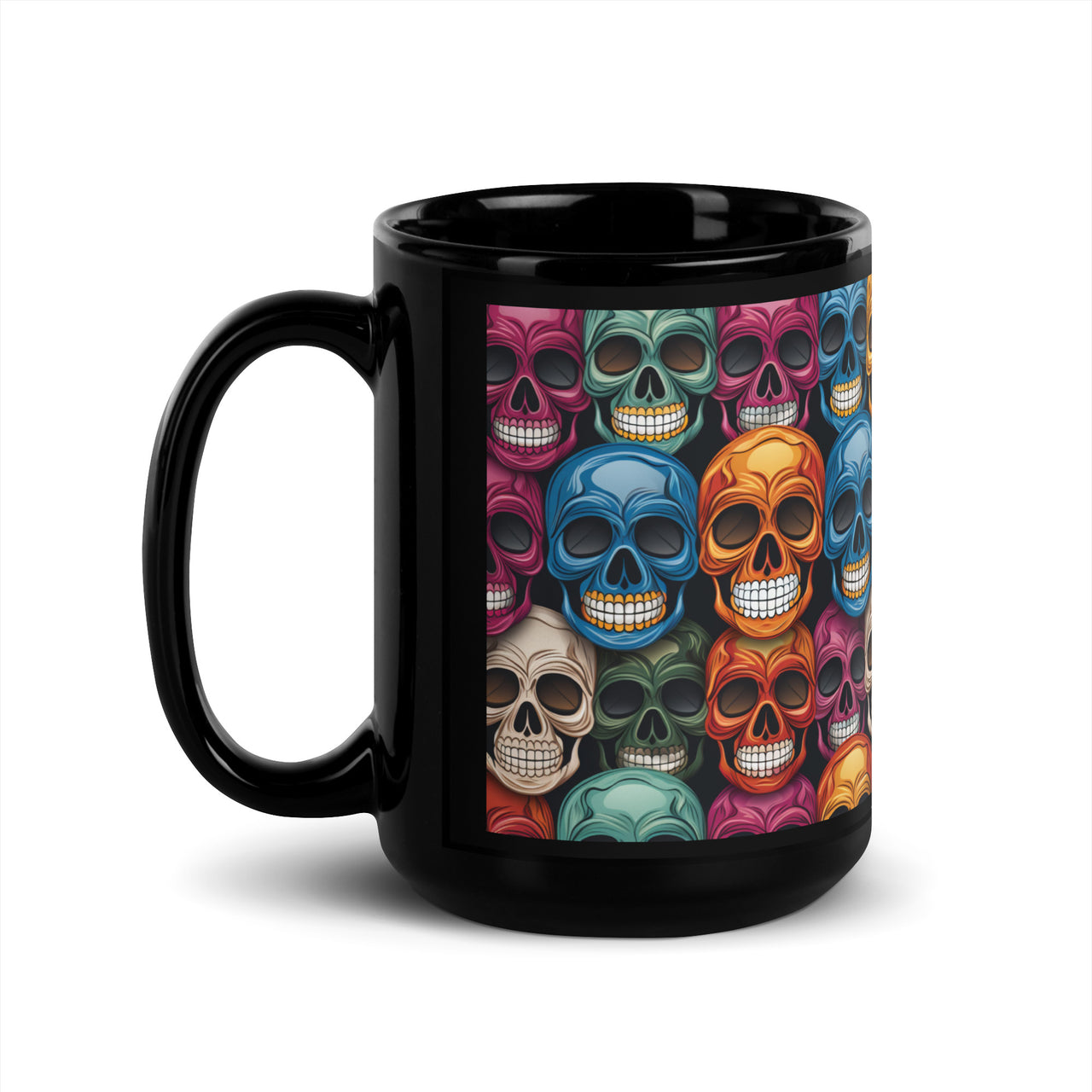 Gothic Colorful Skull Design Black Coffee Mug