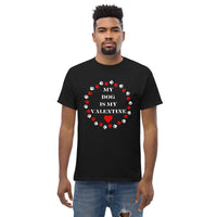 Thumbnail for My Dog Is My Valentine Pet Lover Paw Print Heart Mens Classic T-Shirt In Black