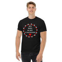 Thumbnail for My Dog Is My Valentine Pet Lover Paw Print Heart Mens Classic T-Shirt In Black