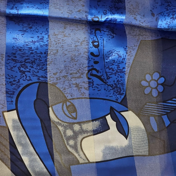 Abstract Blue and Gray Silk Scarf