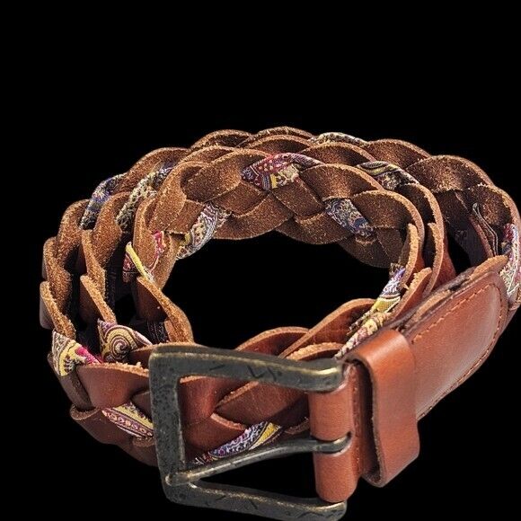 Robert Graham Genuine Leather Woven Leather And Fabric Belt Brown Size 9