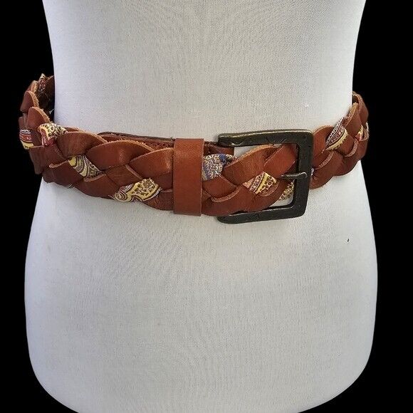 Robert Graham Genuine Leather Woven Leather And Fabric Belt Brown Size 9