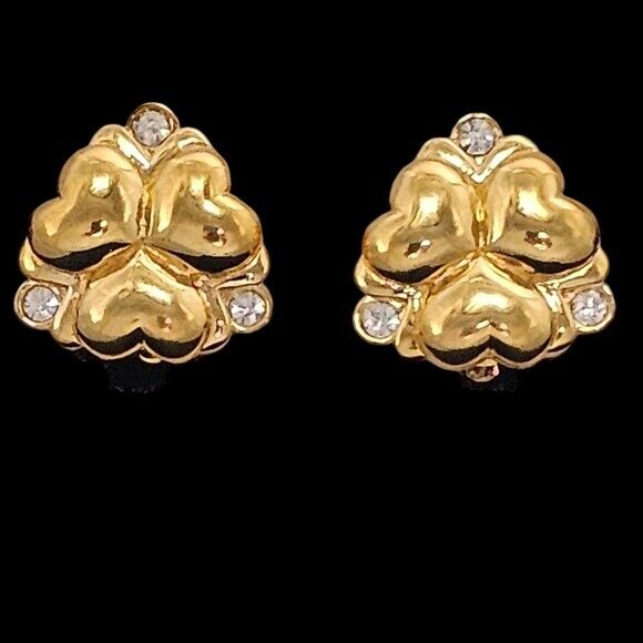 D'ORLAN Paris 22K Triple Plated Heart & Rhinestone Crystal Clip On Earrings