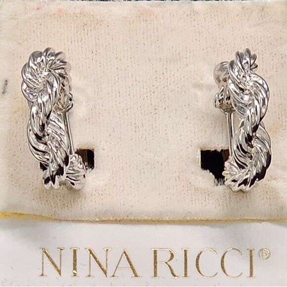 Vintage Nina Ricci Silver Tone Rope Braid Clip On Earrings