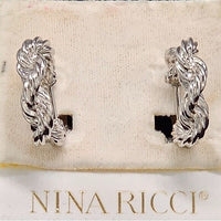 Thumbnail for Vintage Nina Ricci Silver Tone Rope Braid Clip On Earrings