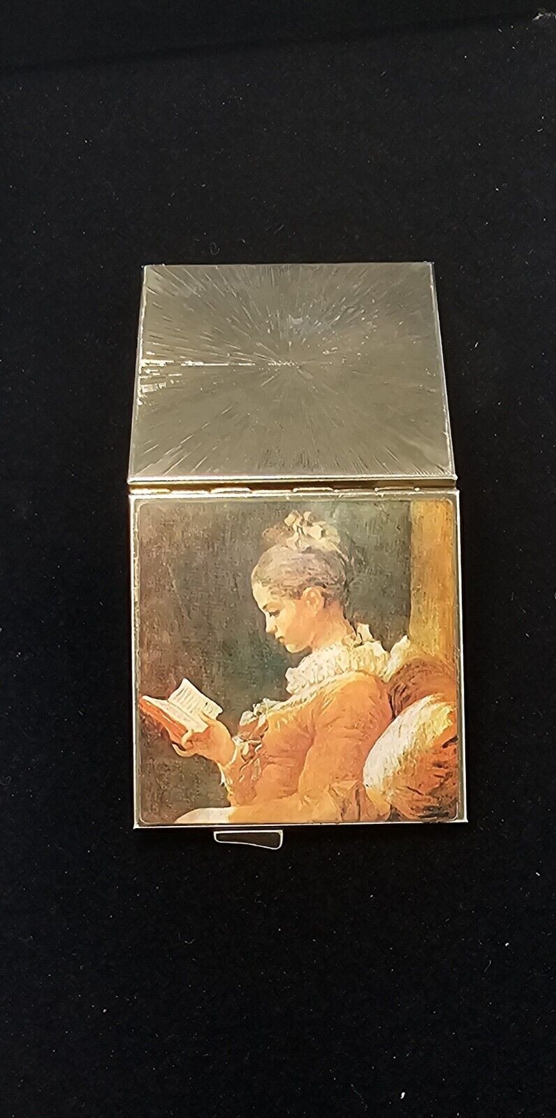 Vtg Jean Honore Fragonard Print-Young Girl Reading -Compact Makeup Mirror-Japan