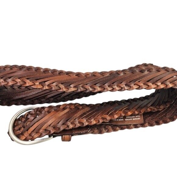 DANIER Genuine Leather Brown Woven Belt Size XL Adjustable