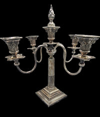 Thumbnail for Meriden Britannia Corinthian Column Silverplate 4 Arm Candelabra And Snuffer