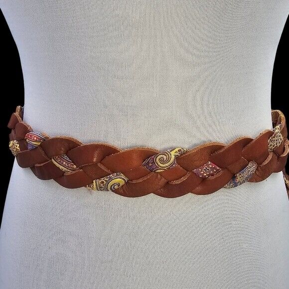 Robert Graham Genuine Leather Woven Leather And Fabric Belt Brown Size 9