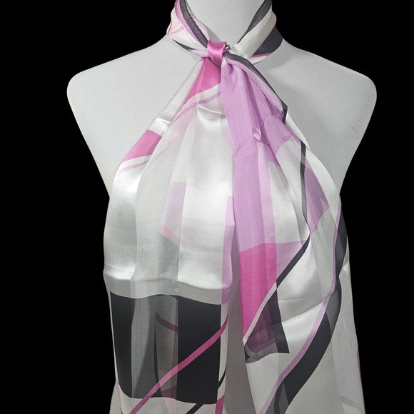 Jones New York 100% Silk Elegant Pink and White Women's Scarf