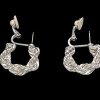 Thumbnail for Vintage Nina Ricci Silver Tone Rope Braid Clip On Earrings