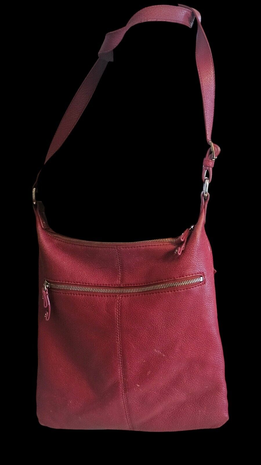 Vintage Red Danier Leather Crossbody Handbag/Purse Silver Zippered Closures-Med