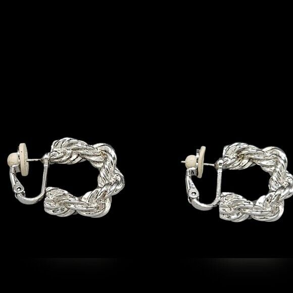 Vintage Nina Ricci Silver Tone Rope Braid Clip On Earrings