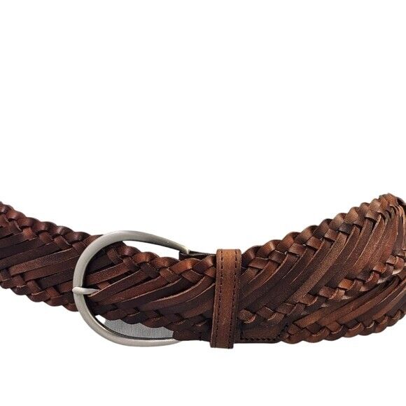 DANIER Genuine Leather Brown Woven Belt Size XL Adjustable