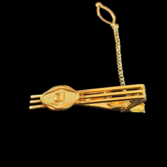 24k Gold Filled Tie Clip with Chain | Elegant Men's Tie Bar | Wedding, Prom