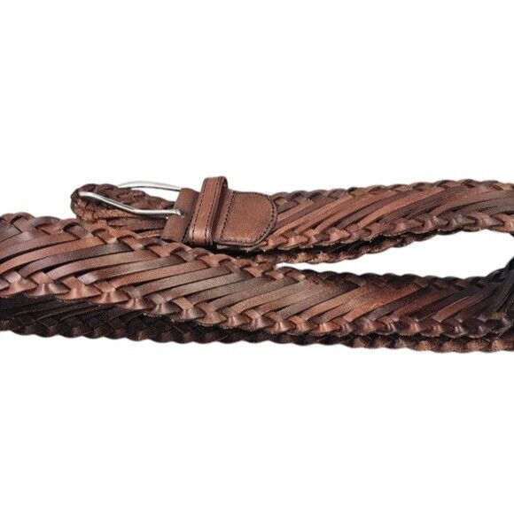 DANIER Genuine Leather Brown Woven Belt Size XL Adjustable