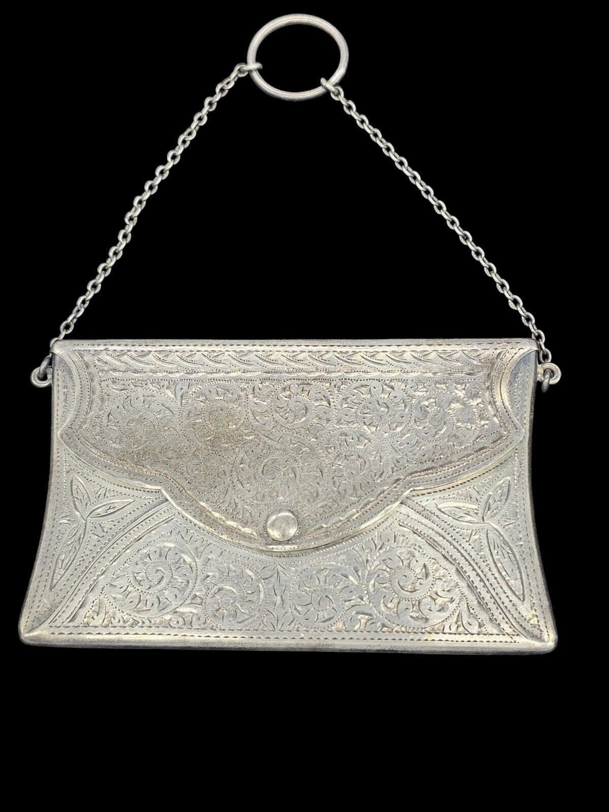 Adie & Lovekin Antique Silver Business Card Case Purse Style With Chain And Loop