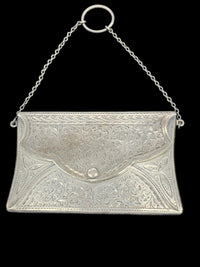 Thumbnail for Adie & Lovekin Antique Silver Business Card Case Purse Style With Chain And Loop