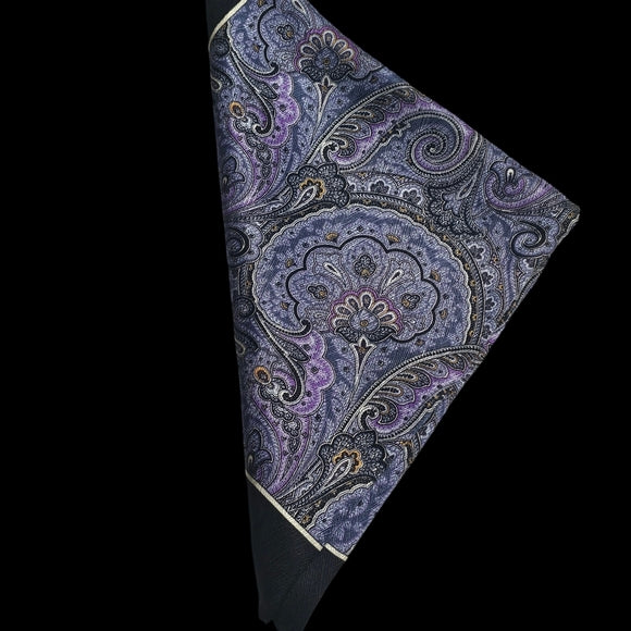 Berend Dewitt Paisley Pocket Square, Handkerchief Scarf - Purple and Black