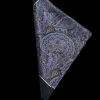 Thumbnail for Berend Dewitt Paisley Pocket Square, Handkerchief Scarf - Purple and Black