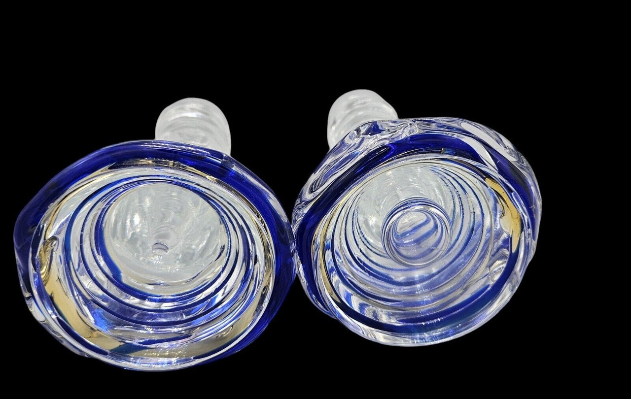 Vintage Egermann Bohemia Crystal Cobalt Blue Czech Art Glass Candle Holders-RARE