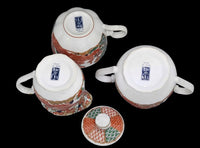 Thumbnail for Arita Imari Peacock Creamer/Tea Cup-Handled Lidded Sugar Bowl-Japan