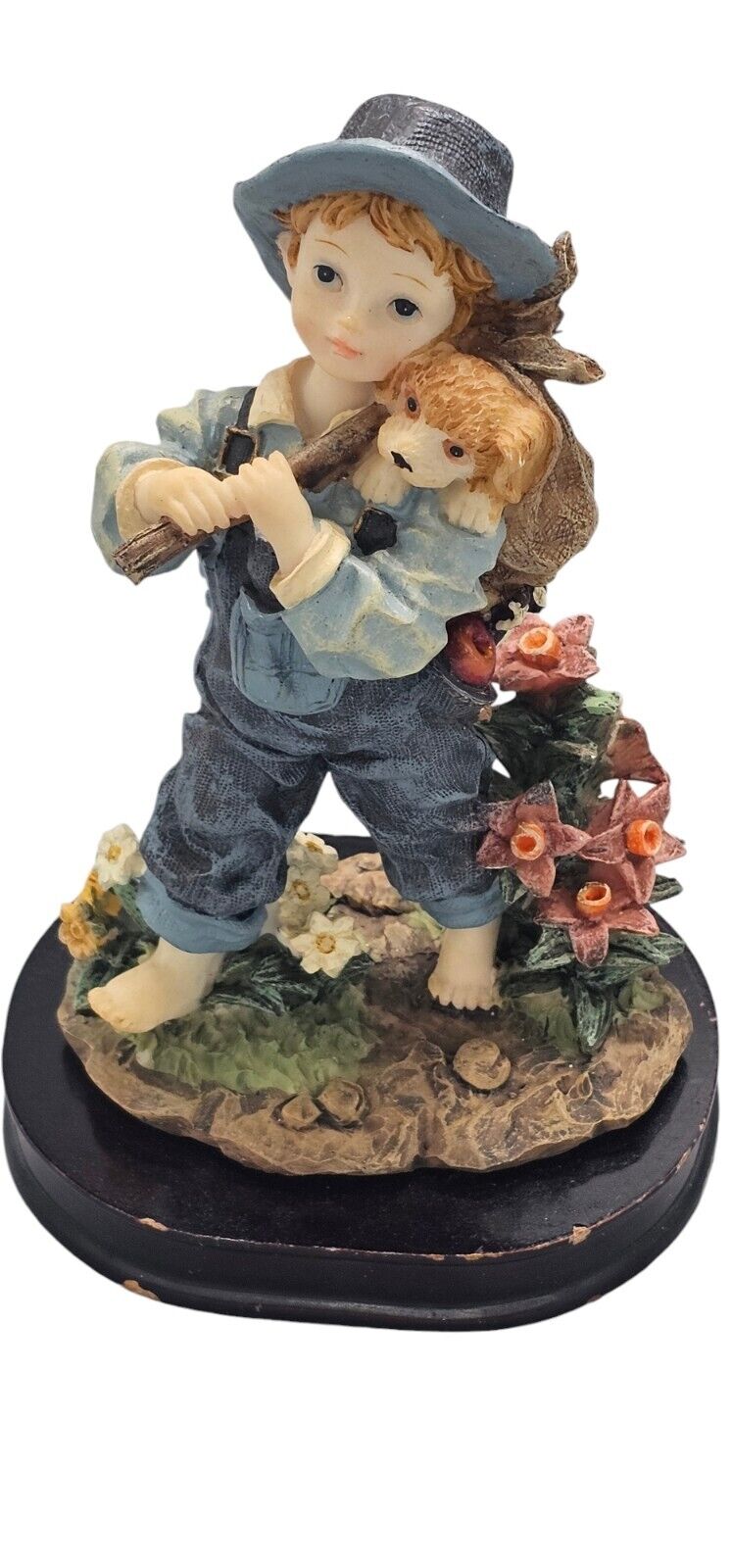 Secret Treasures 2002 Figurine Of Boy Holding Dog In Sack 7.5"H-DAMAGED