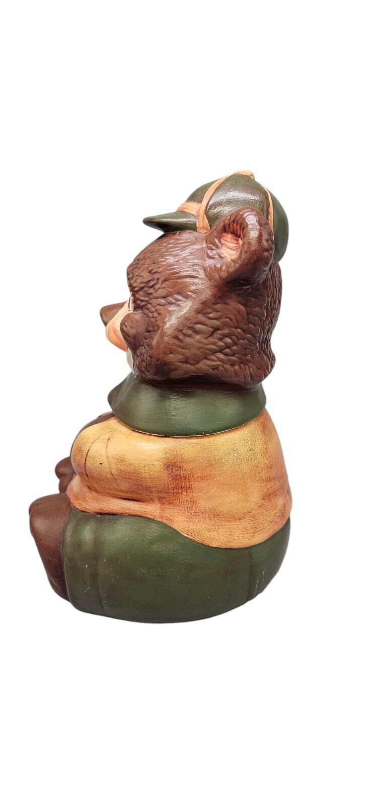 Vintage Hand Painted Ceramic Bear Cookie Jar 1970s 11" Ranger Wearing Ball Cap