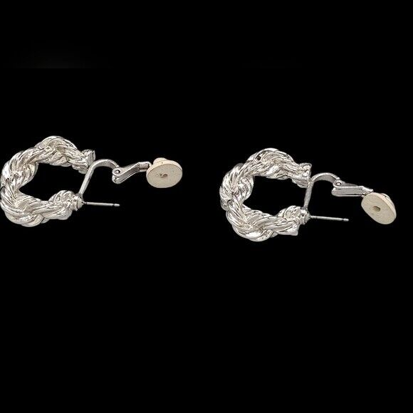 Vintage Nina Ricci Silver Tone Rope Braid Clip On Earrings