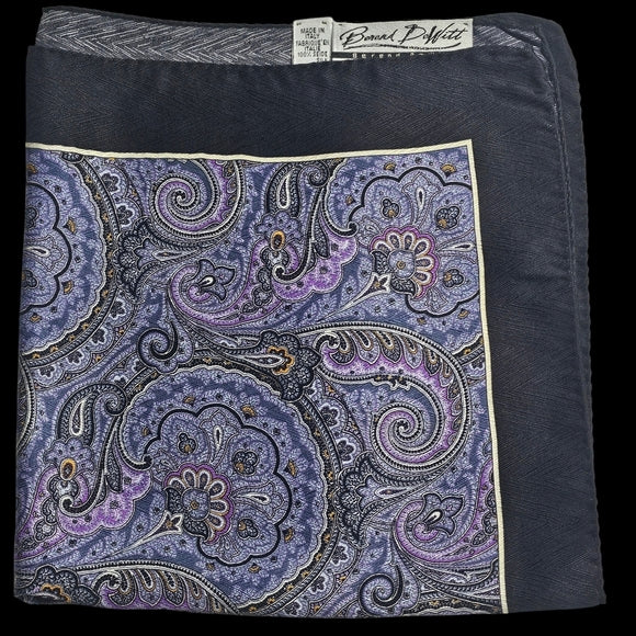 Berend Dewitt Paisley Pocket Square, Handkerchief Scarf - Purple and Black