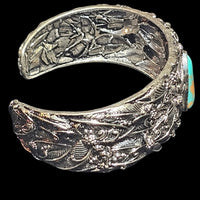 Thumbnail for Silver Ornate Cuff Bracelet with Turquoise Stone Boho Bangle