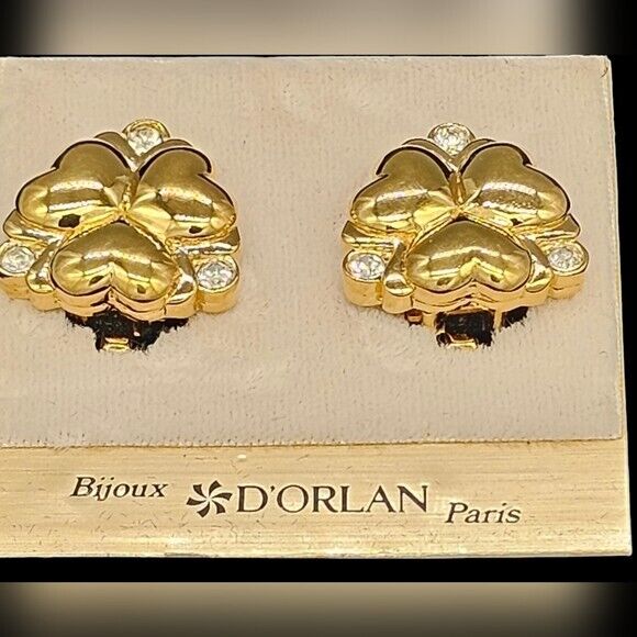 D'ORLAN Paris 22K Triple Plated Heart & Rhinestone Crystal Clip On Earrings