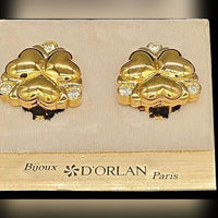 Thumbnail for D'ORLAN Paris 22K Triple Plated Heart & Rhinestone Crystal Clip On Earrings