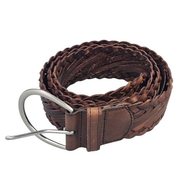 DANIER Genuine Leather Brown Woven Belt Size XL Adjustable