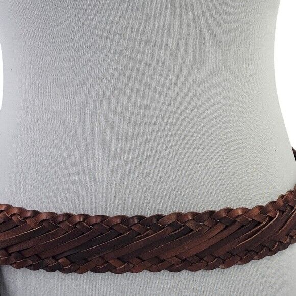 DANIER Genuine Leather Brown Woven Belt Size XL Adjustable