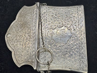 Thumbnail for Adie & Lovekin Antique Silver Business Card Case Purse Style With Chain And Loop