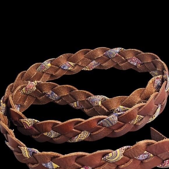 Robert Graham Genuine Leather Woven Leather And Fabric Belt Brown Size 9