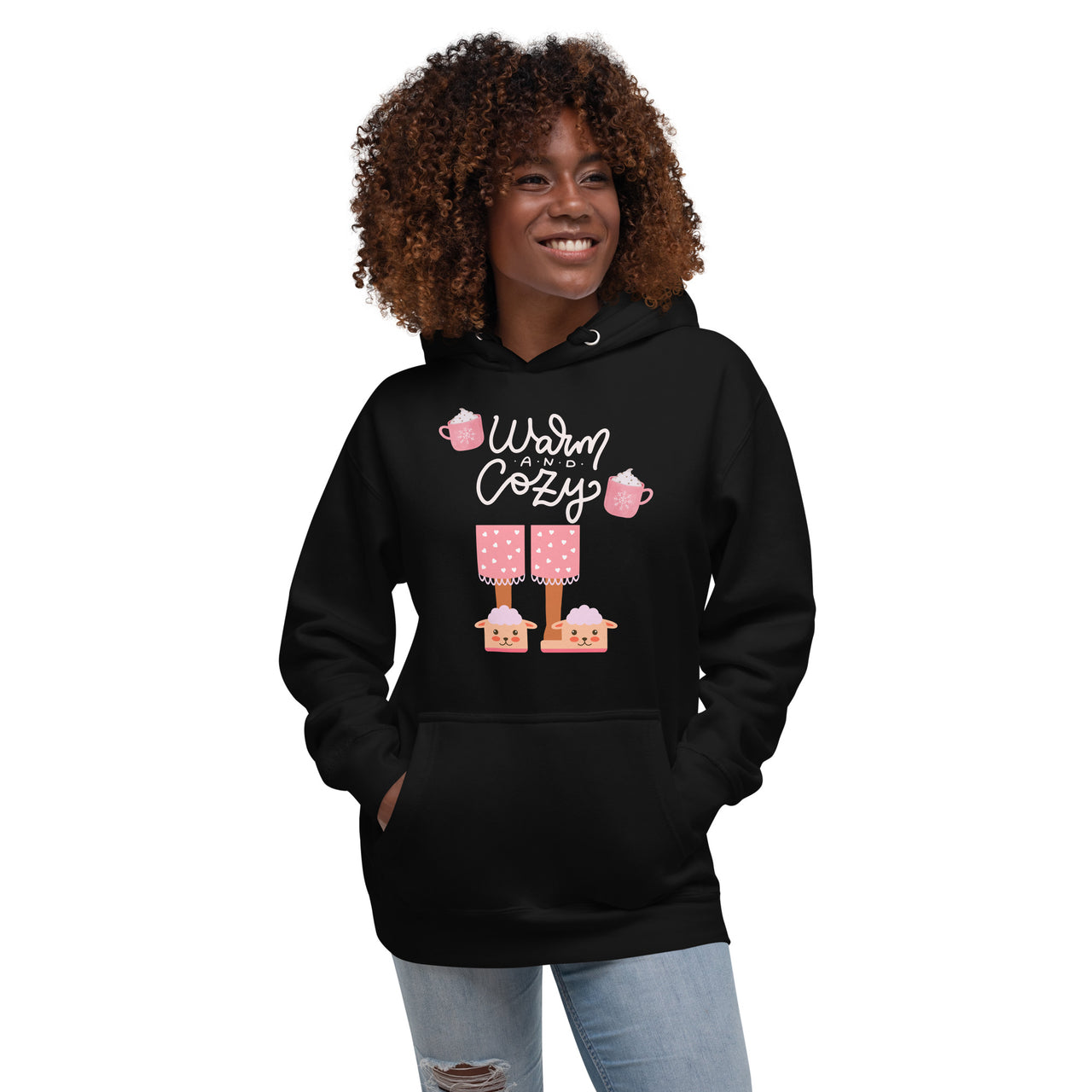 Warm And Cozy Fuzzy Slippers And Hot Chocolate Winter Holiday Unisex Hoodie Sweatshirt