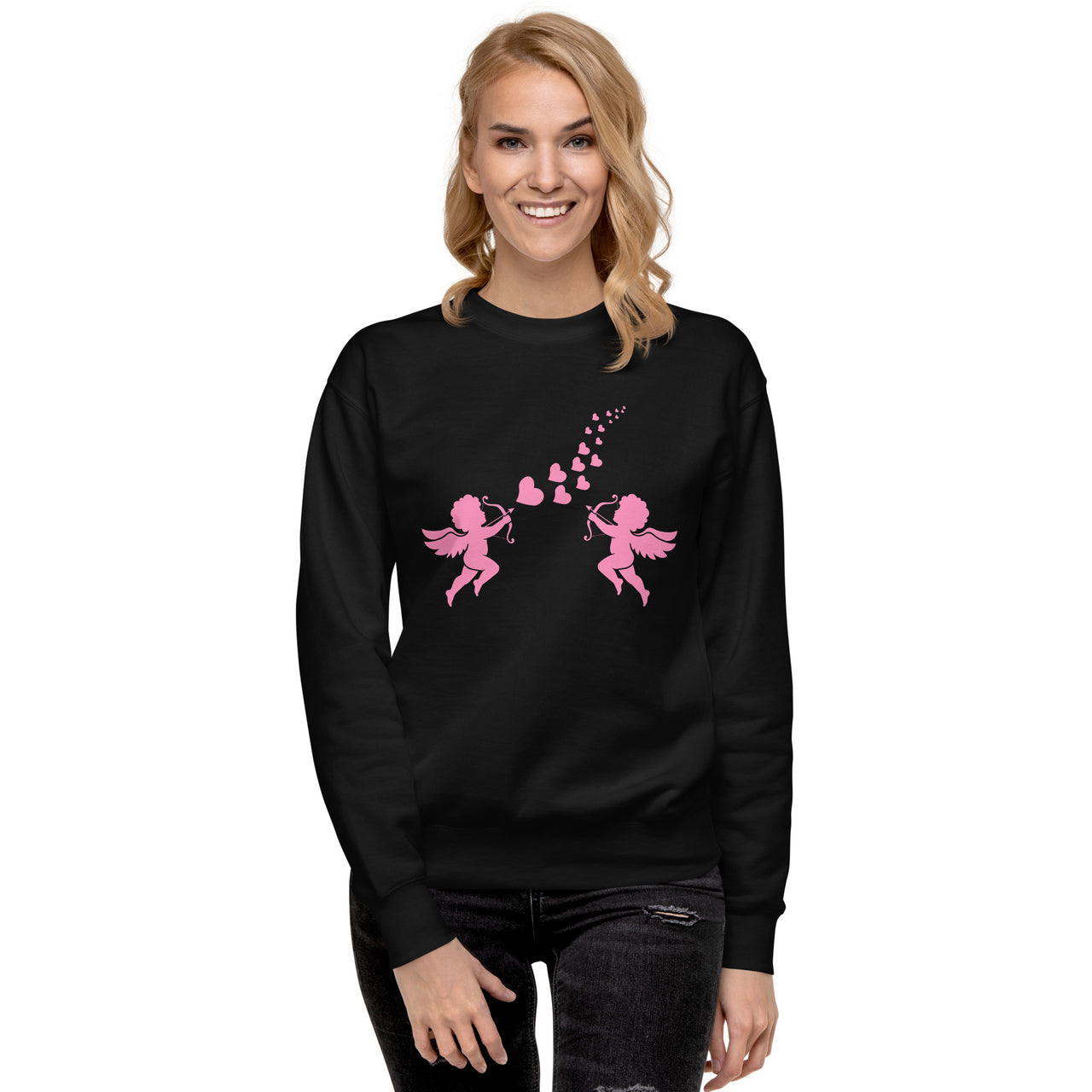 Pink Cupid Angel Valentine's Day Hearts Womens Sweatshirt