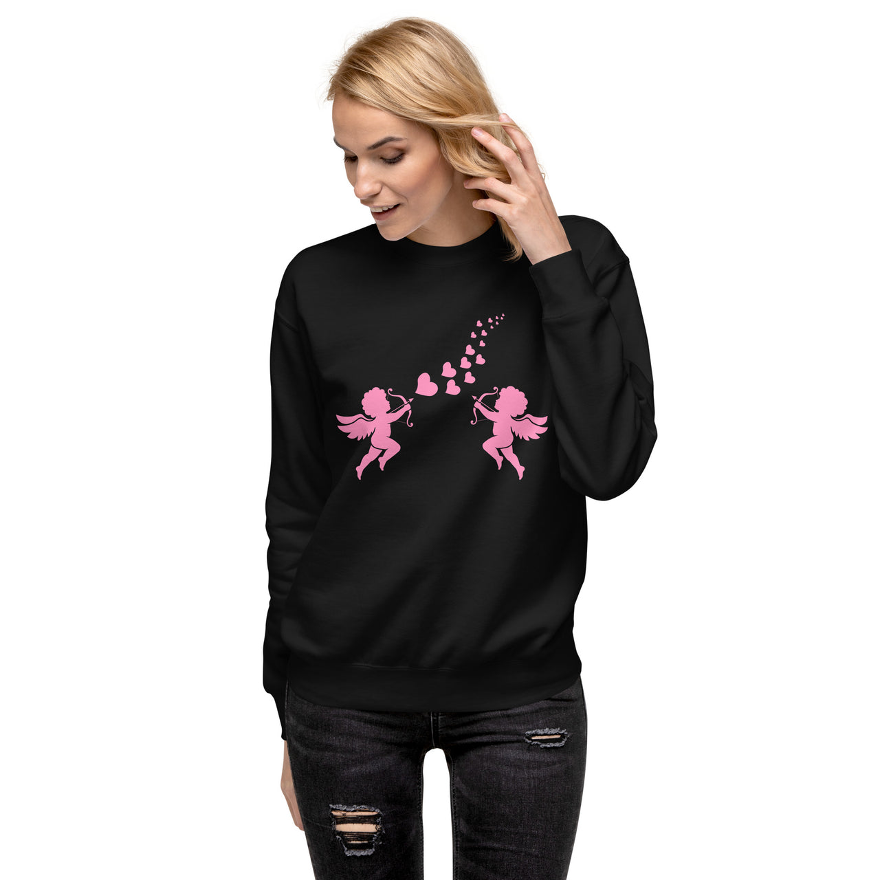 Pink Cupid Angel Valentine's Day Hearts Womens Sweatshirt