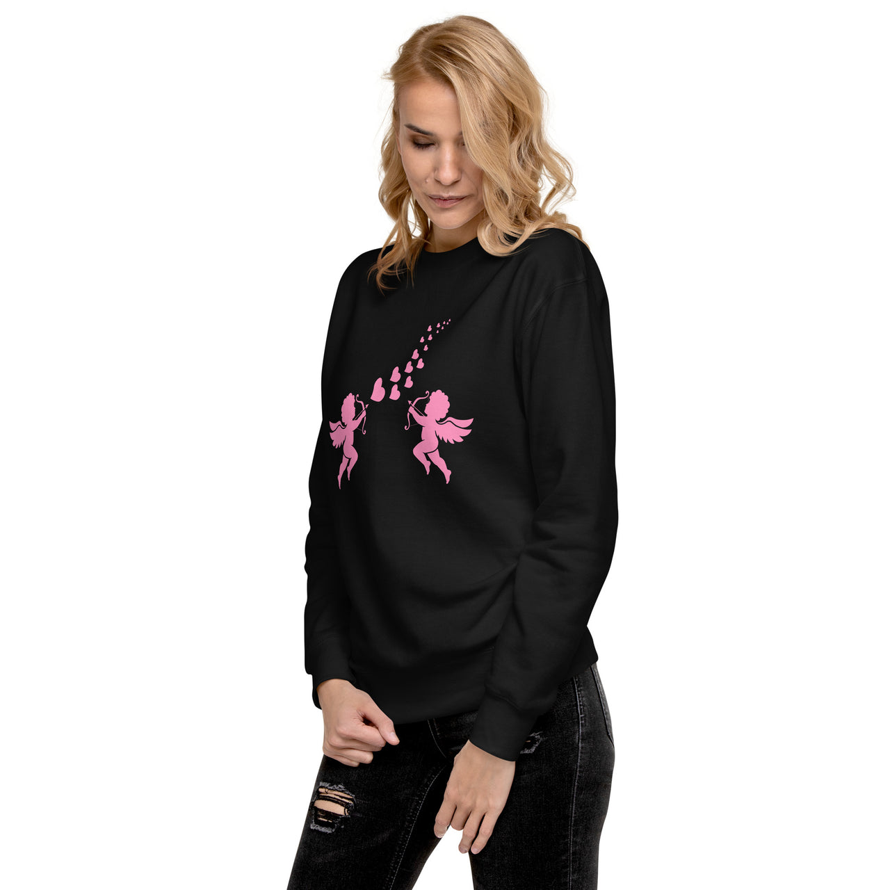 Pink Cupid Angel Valentine's Day Hearts Womens Sweatshirt