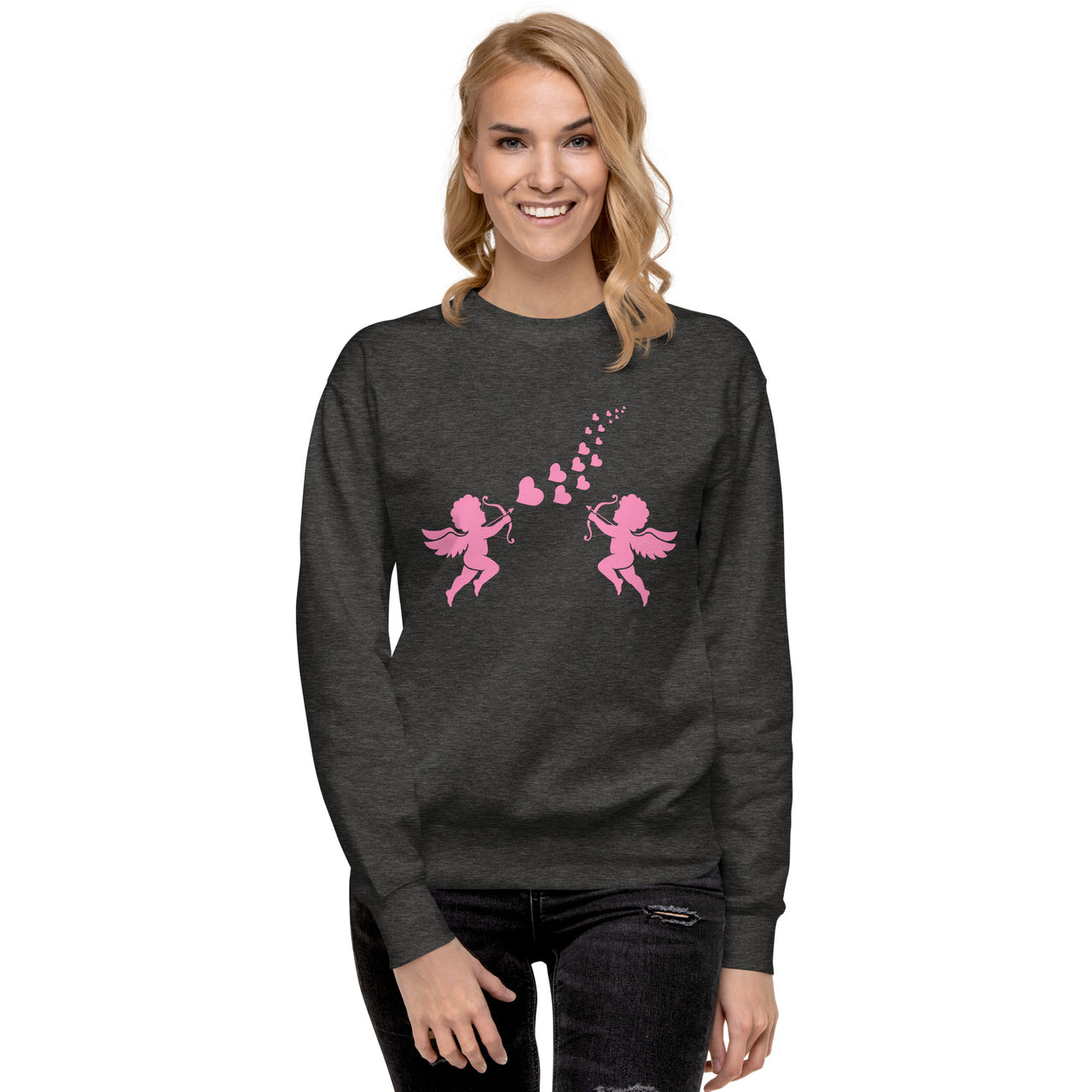 Pink Cupid Angel Valentine's Day Hearts Womens Sweatshirt