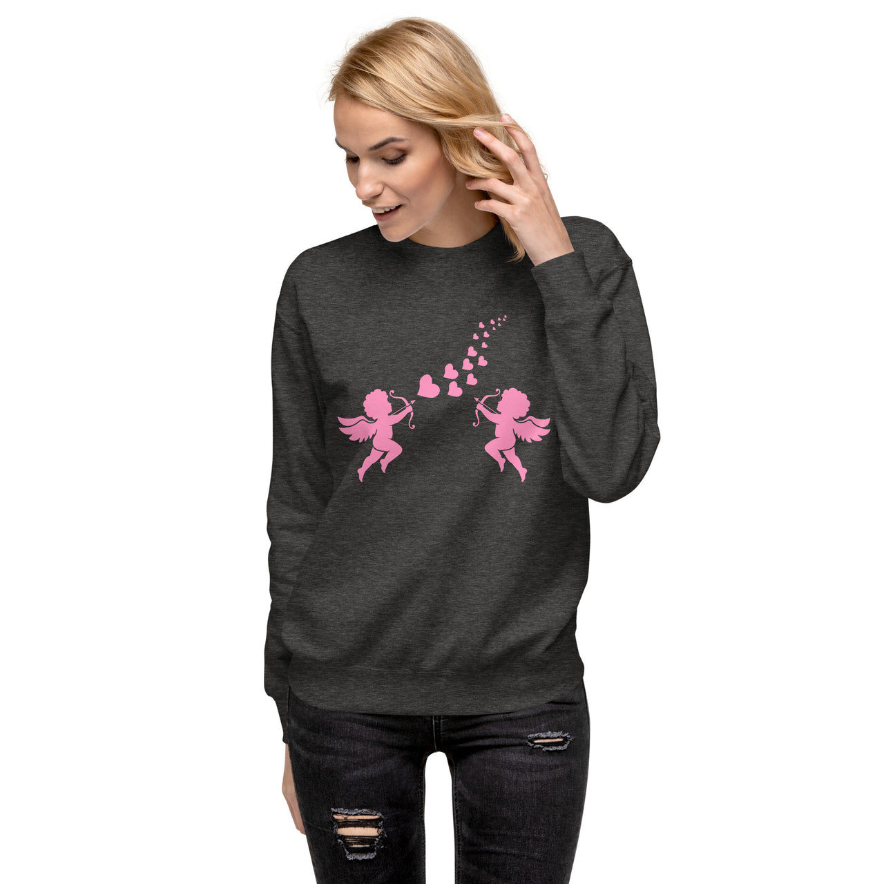 Pink Cupid Angel Valentine's Day Hearts Womens Sweatshirt