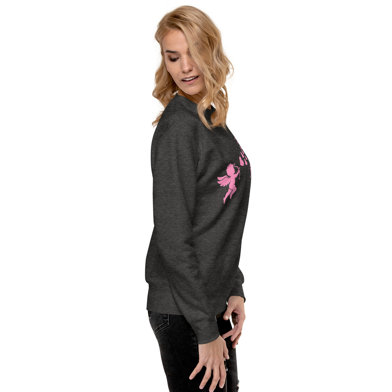 Pink Cupid Angel Valentine's Day Hearts Womens Sweatshirt