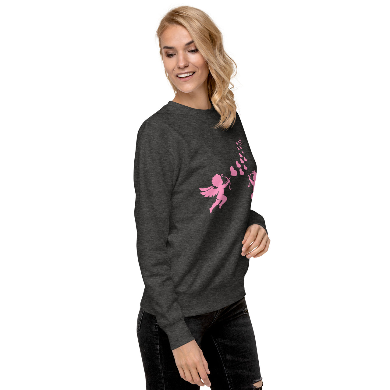 Pink Cupid Angel Valentine's Day Hearts Womens Sweatshirt