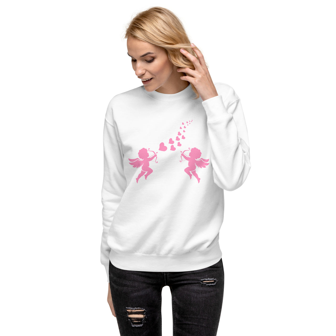 Pink Cupid Angel Valentine's Day Hearts Womens Sweatshirt