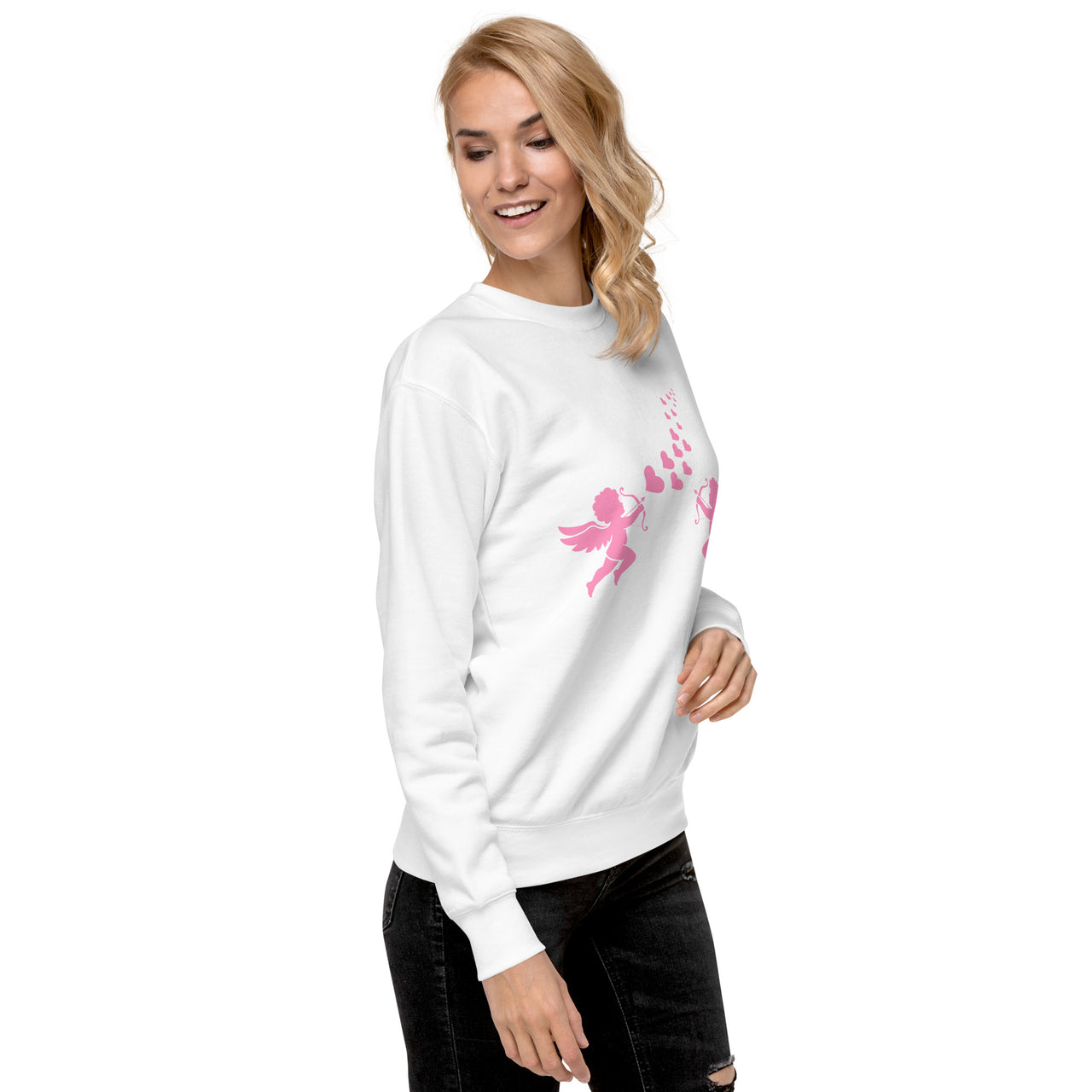 Pink Cupid Angel Valentine's Day Hearts Womens Sweatshirt
