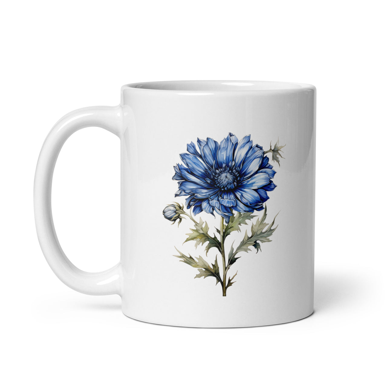 Blue Cornflower Floral White Coffee Mug